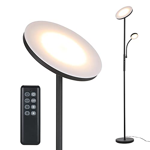 Tomshine Stehlampe LED Dimmbar 30W Deckenfluter mit 7W Leselampe und Fernbedienung,Deckenfluter für Wohnzimmer Büro Schlafzimmer von Tomshine