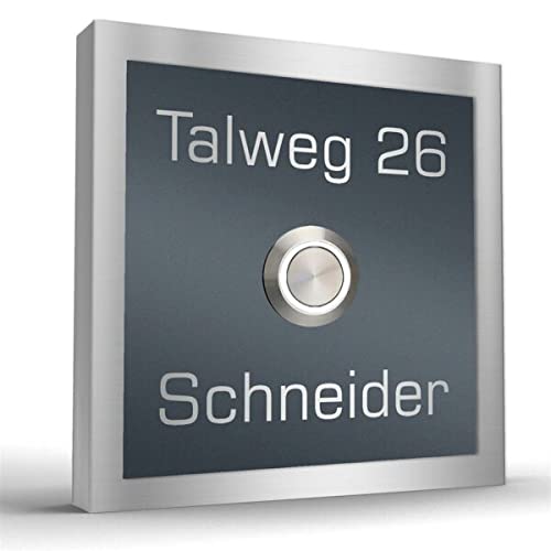 Tomtec Edelstahl Aufputz Klingel Türklingel Quadratisch LED Taster - Klingel in verschiedenen Größen und Farben MIT BESCHRIFTUNG von Tomtec