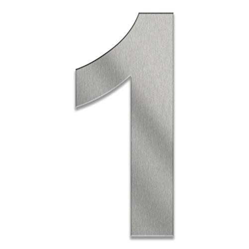 Tomtec Hausnummer aus Edelstahl in verschiedenen Größen und 4 Farbtönen (Edelstahl, Anthrazit, Schwarz, DB703) Zahlen 0-9; Buchstaben: a-f (17 cm, 1) von Tomtec
