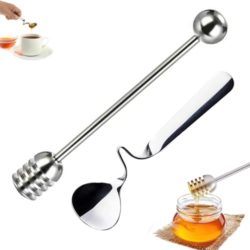 Honiglöffel Edelstahl und Jamlöffel,2 Stück Hängender Marmelade Löffel und Edelstahl Honig und Sirup Dipper Stick,Edelstahl Rührlöffel Löffel Rührer Gerader Griffstab für Marmelade,Sirup,Joghurt von Tomuvpzn