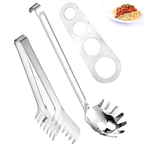 Tomuvpzn Pasta Löffel aus Edelstahl, 3 Stück Spaghettilöffel,Spaghetti Portionierer und Nudelzange Server Set,Serviergabel mit Zähnen, Spaghettizange, Geeignet zum Backen und Kochen von Nudeln von Tomuvpzn