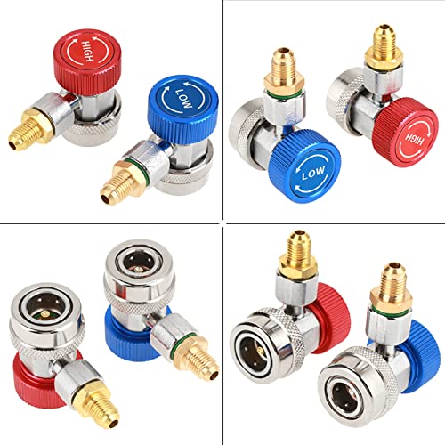 R134 A/C High Low Schnellverbinder Klimaanlage Kupplungsadapter mit Kappe für Auto Fluor Messing Rot Blau 90° Hinzufügen von Tomvorks
