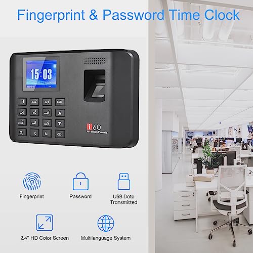 Tomvorks 1000 Fingerabdruck -Anwesenheitsmaschine, High Definition -Farbbildschirm, Spracheingabeaufforderung, Englisch, 11 Systemsprachen Verfügbar, ID -Kartenfunktion, Unterstützung USB (EU-2) von Tomvorks