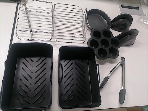 Tomvorks 9-teilige Set-Frittierzubehör, 5-Zoll-Dual Air Fryer Liner, Pizza-Pfanne, Ofenhandschuh, Spießständer, Lebensmittelclip, Geschirrspüler Zum Backen, Grillen und Braten Tomvorks 9-teilige Set-Frittierzubehör, 5-Zoll-Dual Air Fryer Liner, Pizza-Pfanne, Ofenhandschuh, Spießständer, Lebensmittelclip, Geschirrspüler Zum Backen, Grillen und Braten von Tomvorks