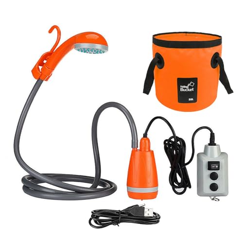Tomvorks Kompakte Wiederaufladbare Tragbare Camping-Duschkopf Zum Wandern mit Wiederaufladbarem Design, Leicht zu (Duschpumpe mit zusammenklappbarem Eimer) von Tomvorks