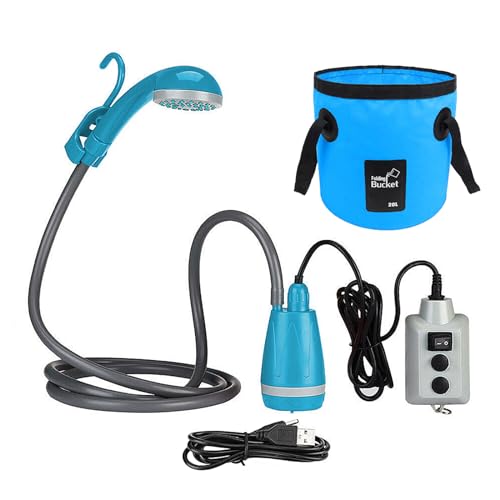 Tomvorks Kompakte Wiederaufladbare Tragbare Camping-Duschkopf Zum Wandern mit Wiederaufladbarem Design, Leicht zu (Duschpumpe mit zusammenklappbarem Eimer) von Tomvorks