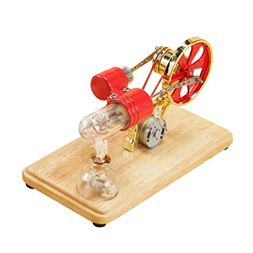 Tomvorks Mini Hot Air Stirling Motormodell Kit mit Farbenfrohen LED -Generator für, Physisches Experiment -Modell mit Geringem Rauschen und Verschmutzung, Prämienqualitätsmaterial (Gold & rot) von Tomvorks
