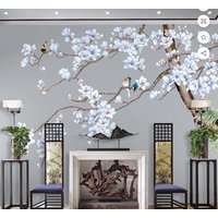 Chinoiserie-Magnolien-Blumen-Baum-Tapete, Chinoiserie-Magnolien-Baum-Wandbild, Wanddekoration von Tomwallart