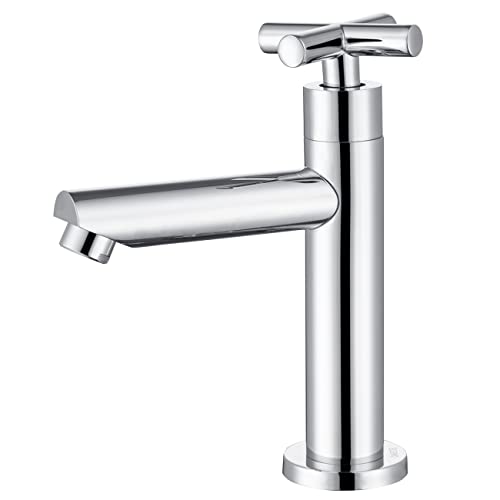 Tondiy Wasserhahn Kaltwasser Gäste WC Kaltwasserhahn mit Anschlussschlauch, Waschtischarmatur Kaltwasser Standventil Kaltwasserarmatur mit Abnehmbar Bubbler, Chrom von Tondiy