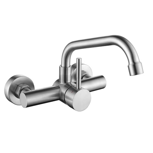 Tondiy Wasserhahn Küche Wandmontage, Küchenarmatur Wand Mischbatterie mit 360° drehbar Auslauf, Wandarmatur Küche Armatur aus Edelstahl, Matt Tondiy Wasserhahn Küche Wandmontage, Küchenarmatur Wand Mischbatterie mit 360° drehbar Auslauf, Wandarmatur Küche Armatur aus Edelstahl, Matt von Tondiy