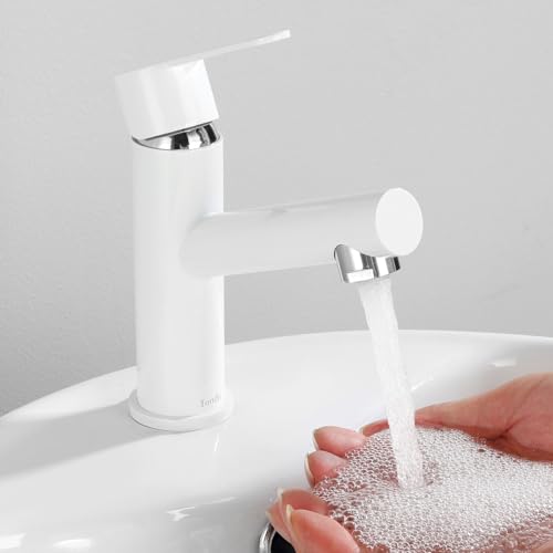Tondiy Wasserhahn Bad Waschtischarmatur Weiß, Edelstahl Badarmatur Mischbatterie mit Auslauf Höhe 87 mm, Einhebelmischer Waschbecken Armaturen, Waschbeckenarmatur mit Wassersparfunktion Tondiy Wasserhahn Bad Waschtischarmatur Weiß, Edelstahl Badarmatur Mischbatterie mit Auslauf Höhe 87 mm, Einhebelmischer Waschbecken Armaturen, Waschbeckenarmatur mit Wassersparfunktion von Tondiy
