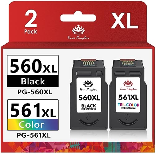 Toner Kingdom PG-560XL CL-561XL Druckerpatronen Kompatible für Canon 560 561 Patronen für Canon TS5350 TS5351 TS7450 TS7451 TS5352 TS5353 (1Schwarz 1Tri-Color) von Toner Kingdom