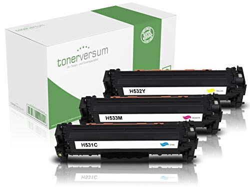 3 Toner kompatibel zu CC531A CC532A CC533A 304A Cyan, Magenta, Gelb für HP Color Laserjet CP2025 CP2025n CP2025dn CM2320 CM2320nf CM2320fxi CM2320dn Laserdrucker Multipack von Tonerversum