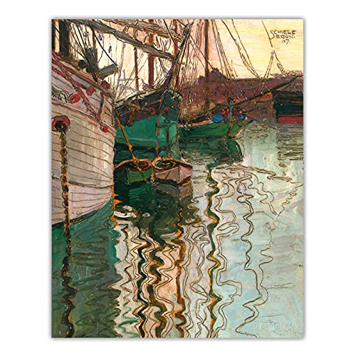 TongDaZhuangShi Von Egon Schiele《Hafen von Triest》Leinwandkunst Ölgemälde Gedrucktes Kunstwerk Poster Wandbild Wohnzimmer Dekoration 40x48cm Rahmenlos von TongDaZhuangShi