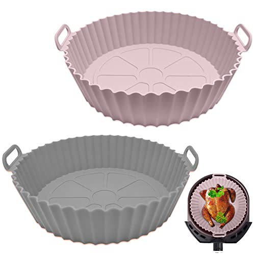 2 Air Fryer Silicone Pot Große Größen,Neu Air Fryer Accessories,Wiederverwendbar Antihaft Luftfritteuse Matten Universal Air Fryer Basket, für Backofen,Mikrowelle Kuchenbackform, Dampfgarer von Tongboke