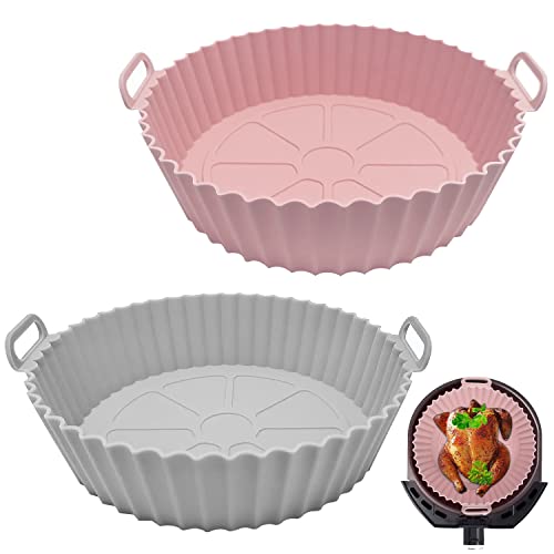 2 Air Fryer Silicone Pot ÜberGroße Größen,Neu Air Fryer Accessories,Wiederverwendbar Antihaft Luftfritteuse Matten Universal Air Fryer Basket, für Backofen,Mikrowelle Kuchenbackform, Dampfgarer von Tongboke