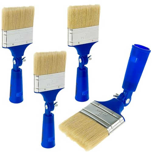 4 Stück Lackpinsel für Lacke, Schweineborste + Kunststoffstiel, Biegbarer Winkel, Aufsteckbare Verlängerungsstange, für Wand Möbel Zaun Holz Malen (22.5 × 7.5 cm) (Blau) von Tongboke