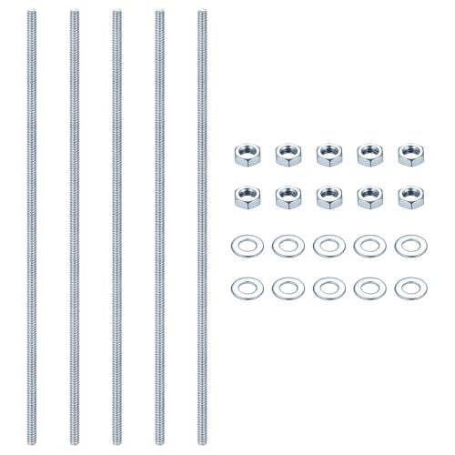 5 Stück M8 Gewindestange, M8 × 300 mm Vollgewinde Verzinkt Edelstahl Gewindestab, mit 10 Sechskantmutter und 10 Unterlegscheiben, für Montage von Möbeln und Industrielle (Einheitsgröße) von Tongboke