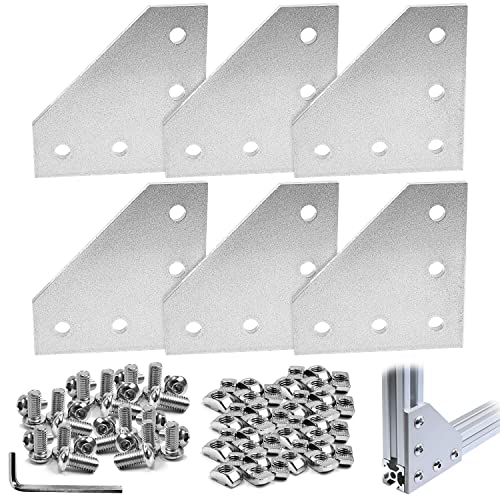 6 Stück L-förmiges Eck-Aluminiumprofil, 5-Loch-L-Form-Außenprofil-Verbindungsplatte aus Aluminium, mit 30 M6-Muttern, 30 M6-Schrauben, 1 M4-Schraubenschlüssel, für 3030 Aluminiumprofil von Tongboke