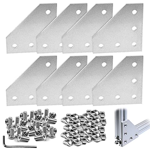 8 Stück L-förmiges Eck-Aluminiumprofil, 5-Loch-L-Form-Außenprofil-Verbindungsplatte aus Aluminium, mit 40 M5-Muttern, 40 M5-Schrauben, 1 M3-Schlüssel, für 2020 Aluminium Profil von Tongboke