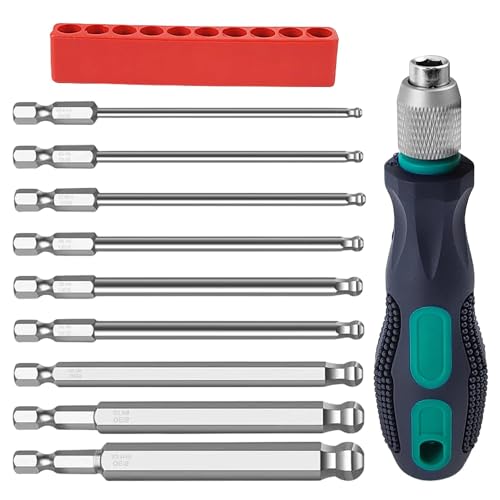 9 Stück Kugelkopf Sechskant Schraubendreher Set, 100mm Bit Set Lang, mit Griff 1/4" S2 Magnetischen Schraubenzieher, für Handbohrmaschinen, Druckluftbohrmaschinen und Elektrobohrmaschinen von Tongboke