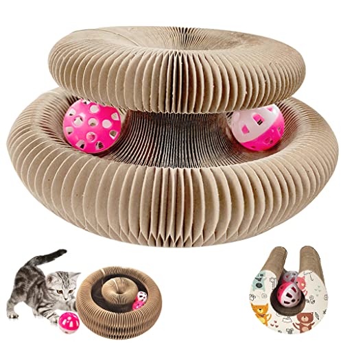 Magic Organ Cat Scratching Board,Faltbares Wellpappe Kratzpappe Rund with 2 Bell Katzenspielzeug,Scratchy Katze Interaktives Kratzspielzeug für Katzen Scratchy Katzenspielzeug von Tongboke