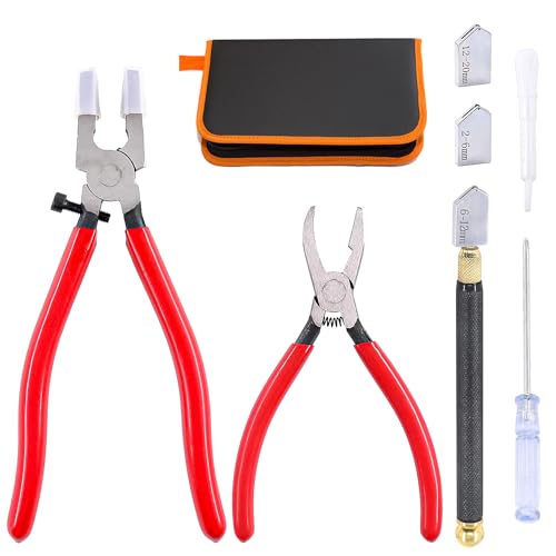 Professionelles Glasschneider Set - Profi Glasbrech- und Fugenzange Pliers mit Handschneider, 2x Ersatzschneidkopf, Stoffbeutel, Geeignet für dickes Glas Mosaik Fliesen Spiegel Akkurate Schnitte von Tongboke