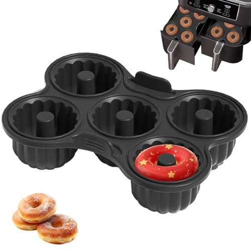 Silikon Donut Backform, 5 Raster, Schwarz, Wiederverwendbare, Antihaft-Pfanne, Kompatibel mit Ninja AF400EU, AF451EU, AF500DE und SL400EU (21 × 16 × 5 cm) (Einheitsgröße) von Tongboke