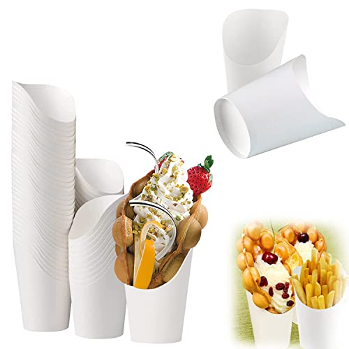 Tongboke 50 Stück 16oz Kapazität Bubble Waffeleisen Tüten,Schwarzer Pappbecher mit SchräGem Mund, Pommes TüTen,für Backen Kuchen Eierquaste Waffel eis Kraftpapier Tassenhalter (Weiß) von Tongboke