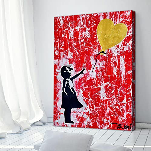 Abstrakte Wandkunst Malerei Bunte Banksy-Kunst Bild Graffiti Mädchen mit Ballon Poster Leinwanddruck für Schlafzimmer Wohnkultur 60x40cm rahmenlos von Tongda Decor