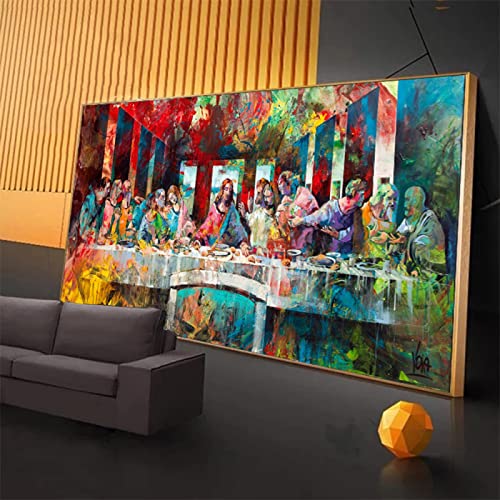 Berühmter Maler Da Vincis Letztes Abendmahl Graffiti Poster Leinwand Gemälde Wandbild Klassische Kunst Wohnzimmer Dekoration Gemälde 80x160cm Rahmenlos von Tongda Decor