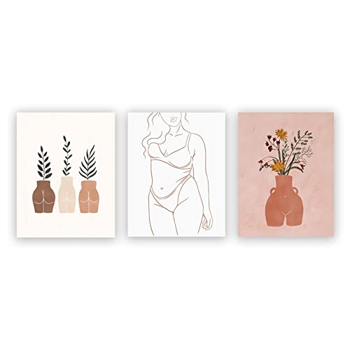Body Positive Art Print Butt Vasen and Plants Illustration Poster Neutral Boho Wall Art Picture Canvas Painting Home Room Decor 30x40cmx3pcs Rahmenlos von Tongda Decor