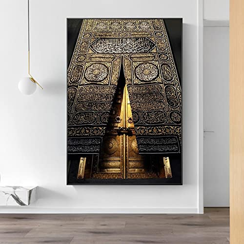 Kaaba Tor Leinwand Malerei Wandkunst Religiöse Kunst Poster und Drucke für Wohnzimmer Kalligraphie Wohnkultur Rahmenlos 112x75cm rahmenlos von Tongda Decor