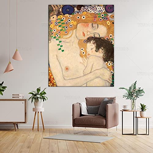 Mother and Child Detail from the Three Ages of Woman C.1905 Art Poster Print by Gustav Klimt Canvas Wall Painting Home Decor 45x30cm Innenrahmen von Tongda Decor