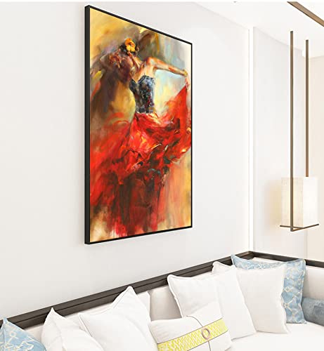 Spanische Flamenco Schönheit Tänzerin Kunst Öl Leinwand Gemälde Vintage Figur Poster und Drucke Wandkunst Bild Moderne Heimdekoration 60x85cm Rahmenlos von Tongda Decor