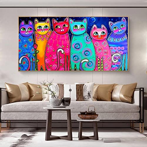 Tongda Decor Abstrakte bunte Katze Leinwand Malerei, Moderne Pop Wall Art Tier Poster Interior Home Decoration Wandbild Kein Rahmen 70x100cm rahmenlos von Tongda Decor