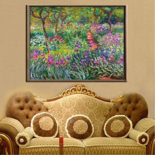 Tongda Decor Abstraktes Leinwandbild Claude Monet Der Irisgarten in Giverny Ölgemälde Poster Wandkunst Bild für Wohnzimmer Wohnkultur 65x78cm Rahmenlos von Tongda Decor