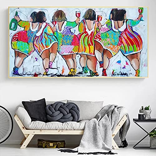 Tongda Decor Dicke Frauen trinken Graffiti Leinwand Malerei Wohnzimmer Schlafzimmer Wandkunst Interieur Persönlichkeit Dekorative Malerei Kein Rahmen 40x80cm rahmenlos von Tongda Decor