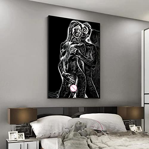 Tongda Decor Schwarz und Weiß Frau Paare Leinwand Malerei Abstrakte Sex Bild Körperkunst Poster und Drucke Wohnkultur Schlafzimmer Wandbild 135x90cm rahmenlos von Tongda Decor