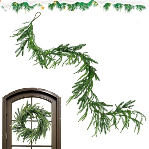 Kieferngirlande, künstliche Weihnachtsgirlande mit Verlängerungszweig zur Dekoration, fühlt sich echt an, lange künstliche Grüngirlande für Urlaub, Kamin, Treppe, Kaminsims, Fenster, Innen von Tongfer