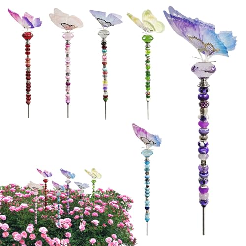 Perlen-Gartenstecker-Set – handgefertigte Feengartenstecker – 90 Lochperlen, 6 Gewindestangen, 6 Muttern, 6 Kristalle für Outdoor-Dekoration Perlen-Gartenstecker-Set – handgefertigte Feengartenstecker – 90 Lochperlen, 6 Gewindestangen, 6 Muttern, 6 Kristalle für Outdoor-Dekoration von Tongfer