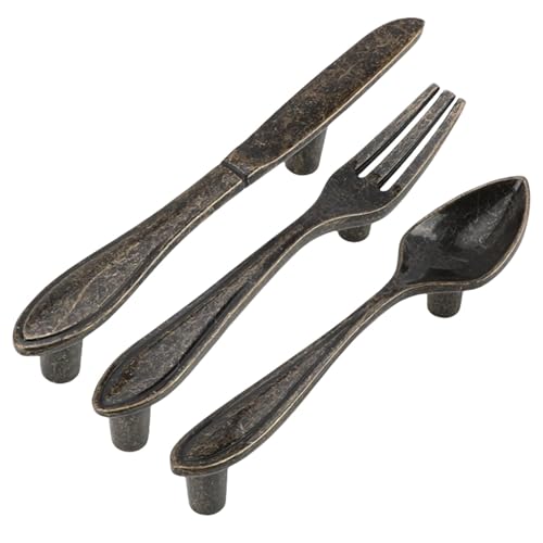 Tongfer Küchenschrankgriffe, 3 x Zinklegierung, Schrankgriffe im Löffel- und Gabel-Design, multifunktionale dekorative Küchengriffe, Schubladengriffe für Schrank, Badezimmer, 3 Stück von Tongfer