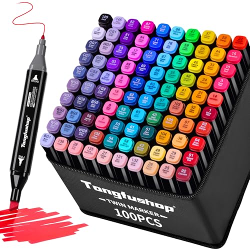 Tongfushop 100 Alkohol Stifte Set, 2 Sekunde Schnell Trocknende Alkohol Marker Set, Doppelseitige Marker Stifte Filzstifte mit Anti-Seepage Abstandshaltern für Malerei, Zeichnung, Design, Manga von Tongfushop