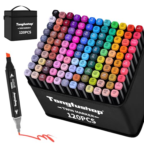Tongfushop 120+2 Alkohol Stifte Set, 2 Sekunde Schnell Trocknende Alkohol Marker Set, Doppelseitige Marker Stifte Filzstifte mit Anti-Seepage Abstandshaltern für Malerei, Zeichnung, Design, Manga von Tongfushop