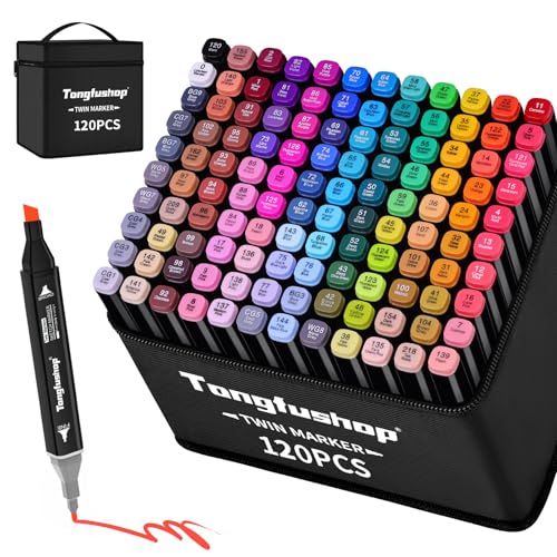 Tongfushop 120 Alkohol Marker Set, 2 Sekunden Schnell Trocknende Filzstifte, Filzstifte Dicke und Dünne Alkohol Stifte mit Anti-Seepage Abstandshaltern für Malerei, Zeichnung, Design, Rendering von Tongfushop