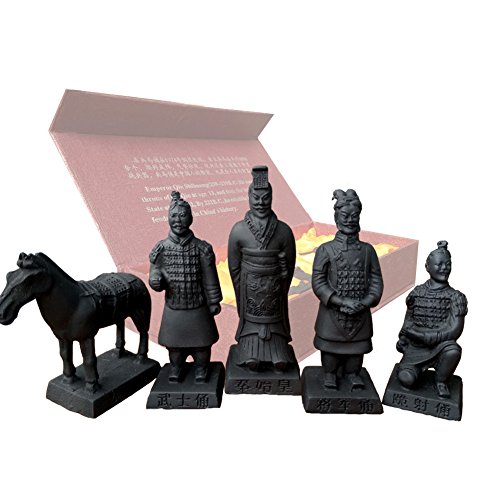 Terrakotta-Krieger, aus Kunstharz, Antik-Reproduktion, chinesische Qin-Dynastie, Skulptur, Heimdekoration, Bonsai-Display, Multi-Präsentation in Geschenkbox (Set von 5 (8,9 cm hoch)) von Tongma