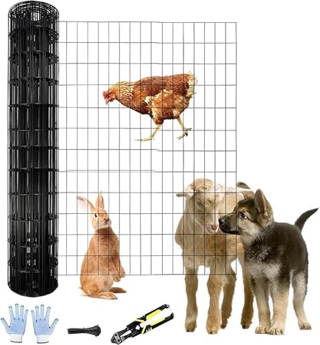 Tongmo 0,9 m x 15,2 m schwarzer PVC-beschichteter geschweißter Drahtzaun, 16 GA Garten-Hühnerdraht-Zaunrolle, Maschengröße 5,1 x 10,2 cm, Hardware-Tuch, ideal für Hofschutz und Geflügelnetz von Tongmo