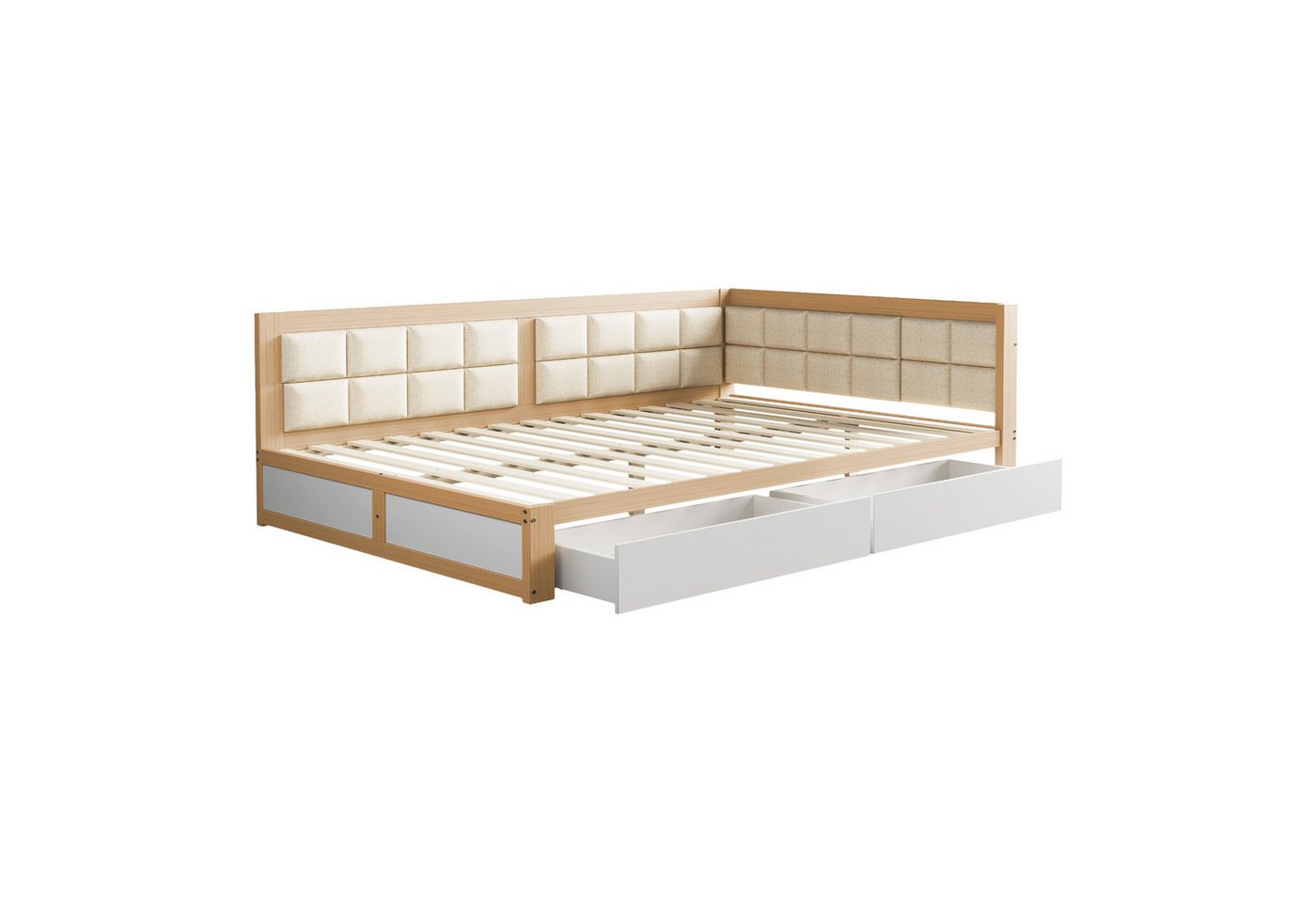 Tongtong Einzelbett,Sofa Holzbett, Multifunktionsbett, Weiche Rückenlehnenform, Große Stauraumschubladen, 140cm*200cm,Holzfarbe Tongtong Einzelbett,Sofa Holzbett, Multifunktionsbett, Weiche Rückenlehnenform, Große Stauraumschubladen, 140cm*200cm,Holzfarbe von Tongtong