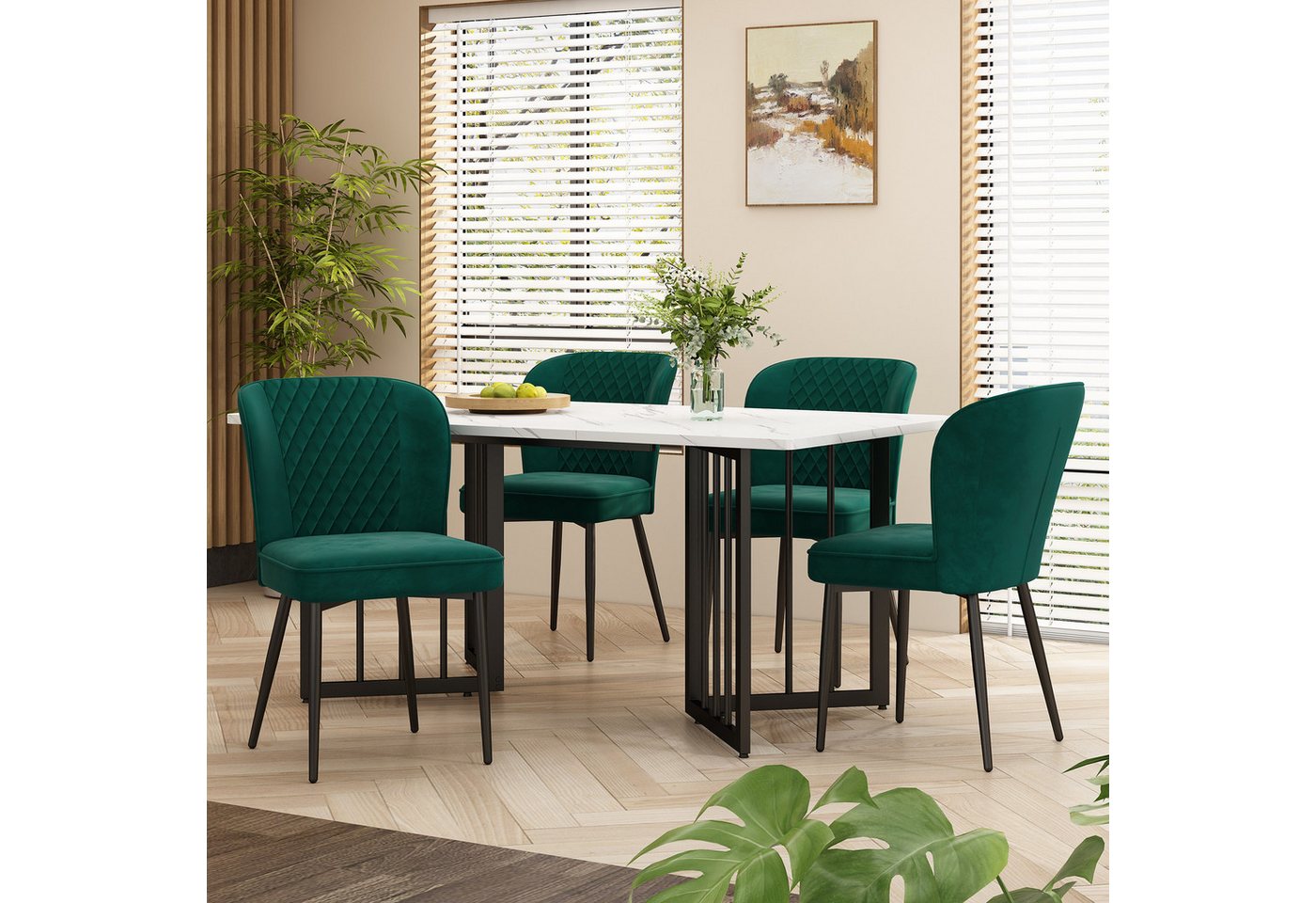 Tongtong Essgruppe 5 Set, Polsterstuhl Design Stuhl mit Rückenlehne, (Set,140×80×75cm Esstisch mit 4 Stühlen) von Tongtong