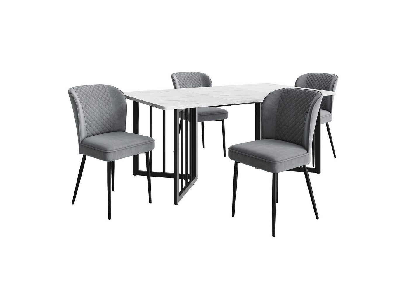 Tongtong Essgruppe 5 Set, Polsterstuhl Design Stuhl mit Rückenlehne, (5 St., Set,140×80×75cm Esstisch mit 4 Stühlen), Dunkelgrau Essstuhl von Tongtong